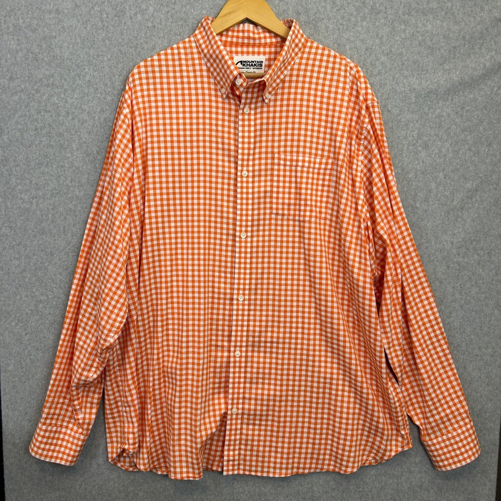 Mountain Khakis Cotton Button Down Shirt Orange White Gingham Check Prep Men XXL